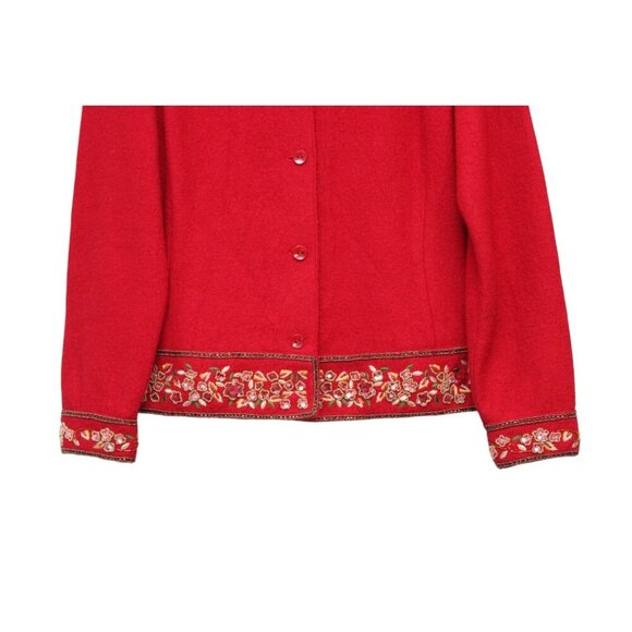 Talbots Jacket Size Large Petite 100% Wool Red Classic Embroidered Sequin Beaded - Picture 3 of 15